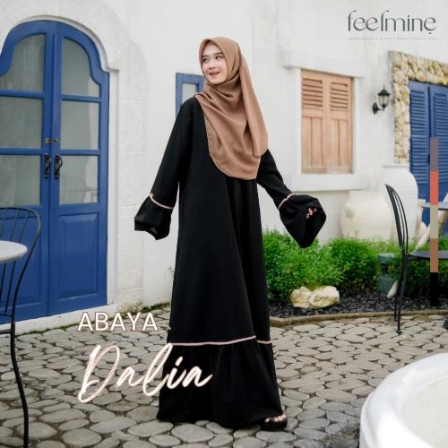 Baju Abaya Gamis Wanita Muslimah Syari Saku Renda Bahan Wolfis Premium - Abaya Dalia by Feelmine