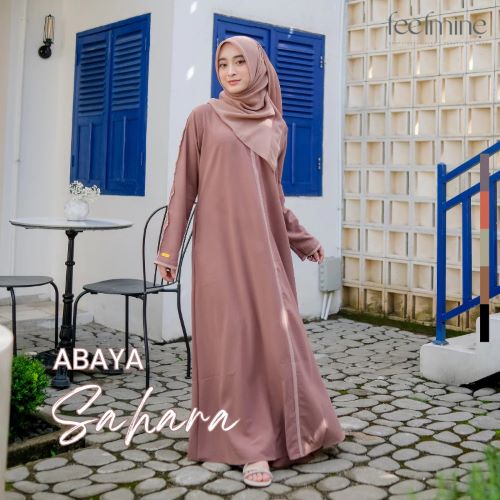Baju Abaya Gamis Wanita Muslimah Syari List Stylish Bahan Wolfis Premium - Abaya Sahara by Feelmine