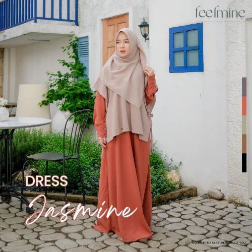 Baju Gamis Dress Wanita Muslimah Syari Vest Outer Saku Bahan Wolfis Premium - Jasmine by Feelmine