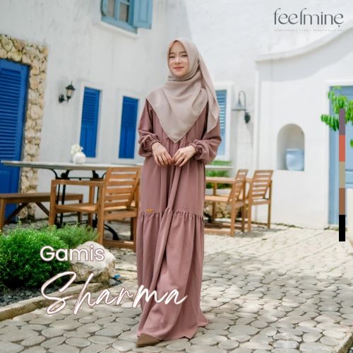 Baju Gamis Wanita Muslimah Syari Saku Kancing depan Bahan Wolfis - Sharma by Feelmine